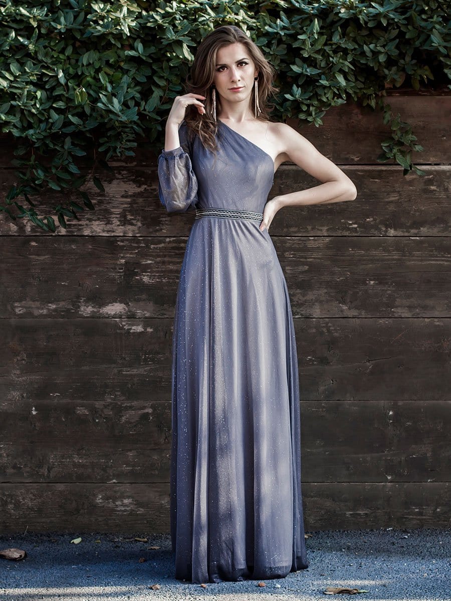 Color=Grey | Charming One Shoulder Evening Dresses With Long Sleeve-Grey 6 Color=Grey | Charming One Shoulder Evening Dresses With Long Sleeve-Grey 6
