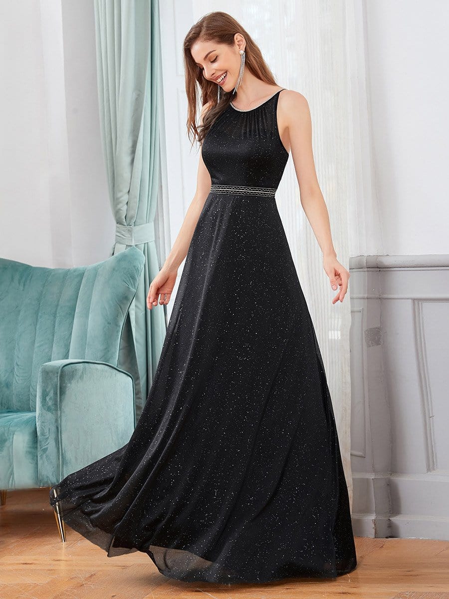 Color=Black | Elegant Round Neck Sleeveless Maxi Evening Dress For Party-Black 4 Color=Black | Elegant Round Neck Sleeveless Maxi Evening Dress For Party-Black 4