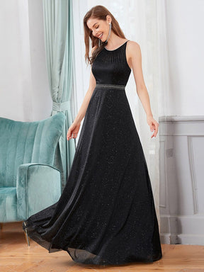 Color=Black | Elegant Round Neck Sleeveless Maxi Evening Dress For Party-Black 4