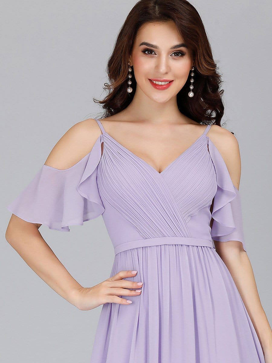 Color=Lavender | Elegant Chiffon V-Neck Bridesmaid Dresses With Ruffles Sleeves-Lavender 10 Color=Lavender | Elegant Chiffon V-Neck Bridesmaid Dresses With Ruffles Sleeves-Lavender 10