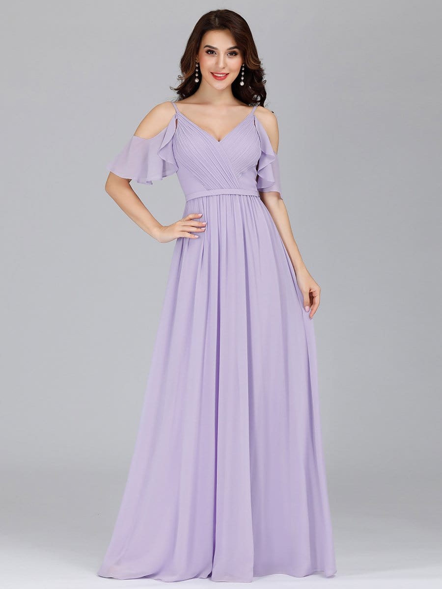 Color=Lavender | Elegant Chiffon V-Neck Bridesmaid Dresses With Ruffles Sleeves-Lavender 6 Color=Lavender | Elegant Chiffon V-Neck Bridesmaid Dresses With Ruffles Sleeves-Lavender 6
