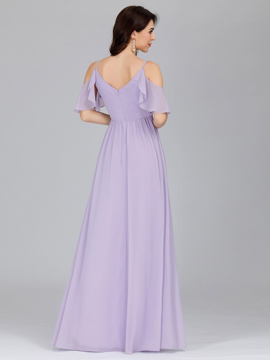 Color=Lavender | Elegant Chiffon V-Neck Bridesmaid Dresses With Ruffles Sleeves-Lavender 7 Color=Lavender | Elegant Chiffon V-Neck Bridesmaid Dresses With Ruffles Sleeves-Lavender 7
