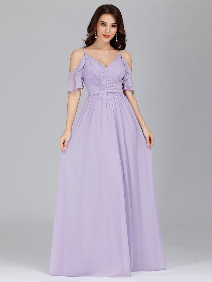 Color=Lavender | Elegant Chiffon V-Neck Bridesmaid Dresses With Ruffles Sleeves-Lavender 8 Color=Lavender | Elegant Chiffon V-Neck Bridesmaid Dresses With Ruffles Sleeves-Lavender 8