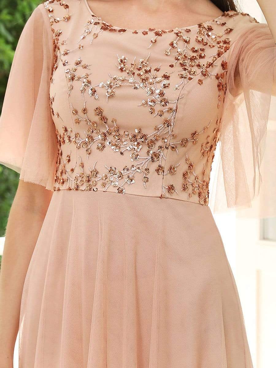 Color=Blush | Elegant Tulle Ruffle Sleeves Bridesmaid Dresses With Paillette-Blush 5 Color=Blush | Elegant Tulle Ruffle Sleeves Bridesmaid Dresses With Paillette-Blush 5