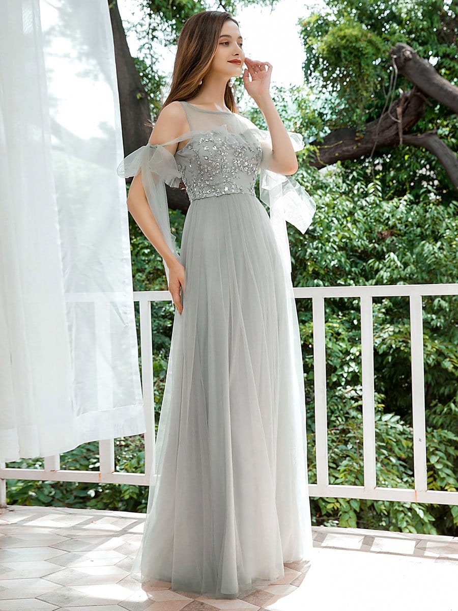 Color=Grey | Sweet Tulle Bridesmaid Dresses With Flowy Ribbons-Grey 3 Color=Grey | Sweet Tulle Bridesmaid Dresses With Flowy Ribbons-Grey 3