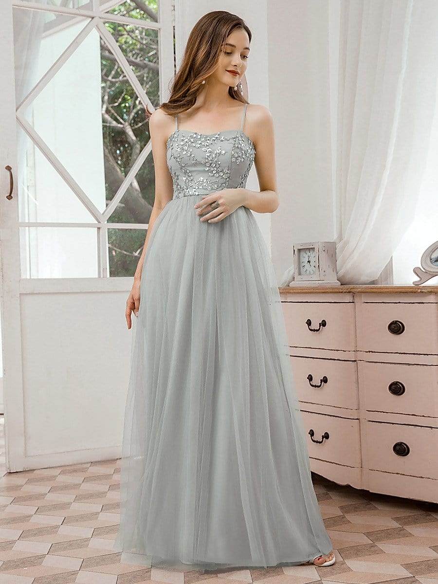 Color=Grey | Romantic Sweetheart Neckline Bridesmaid Dresses With Spaghetti Straps-Grey 1 Color=Grey | Romantic Sweetheart Neckline Bridesmaid Dresses With Spaghetti Straps-Grey 1
