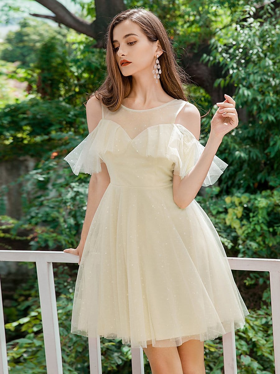 Color=Yellow | Gorgeous Round Neck Tulle Short Prom Dresses-Yellow 4 Color=Yellow | Gorgeous Round Neck Tulle Short Prom Dresses-Yellow 4