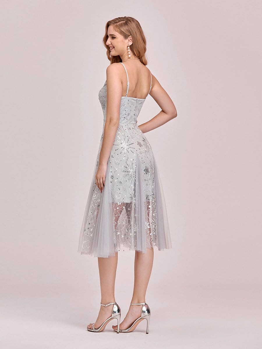 Color=Grey | Women'S Glattering V Neck Mini Cocktail Dress With Star Sequins-Grey 2 Color=Grey | Women'S Glattering V Neck Mini Cocktail Dress With Star Sequins-Grey 2