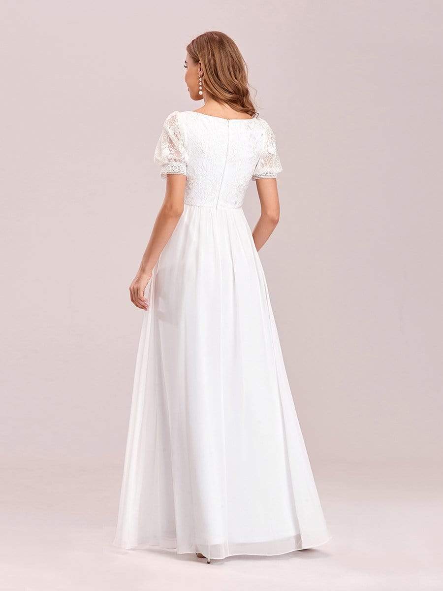 Color=White | Stylish V Neck A-Line Chiffon Wedding Dress For Women With Lace-White 2 Color=White | Stylish V Neck A-Line Chiffon Wedding Dress For Women With Lace-White 2