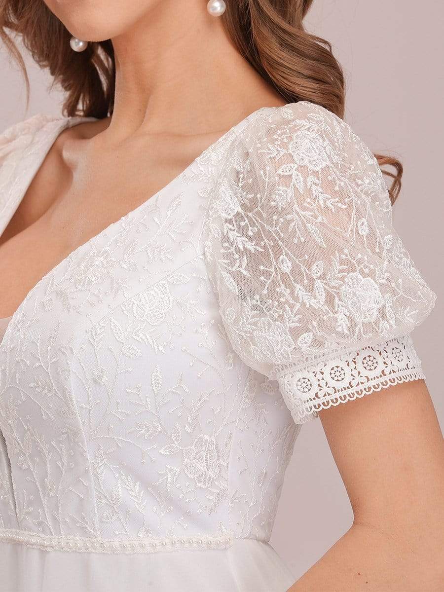 Color=White | Stylish V Neck A-Line Chiffon Wedding Dress For Women With Lace-White 3 Color=White | Stylish V Neck A-Line Chiffon Wedding Dress For Women With Lace-White 3