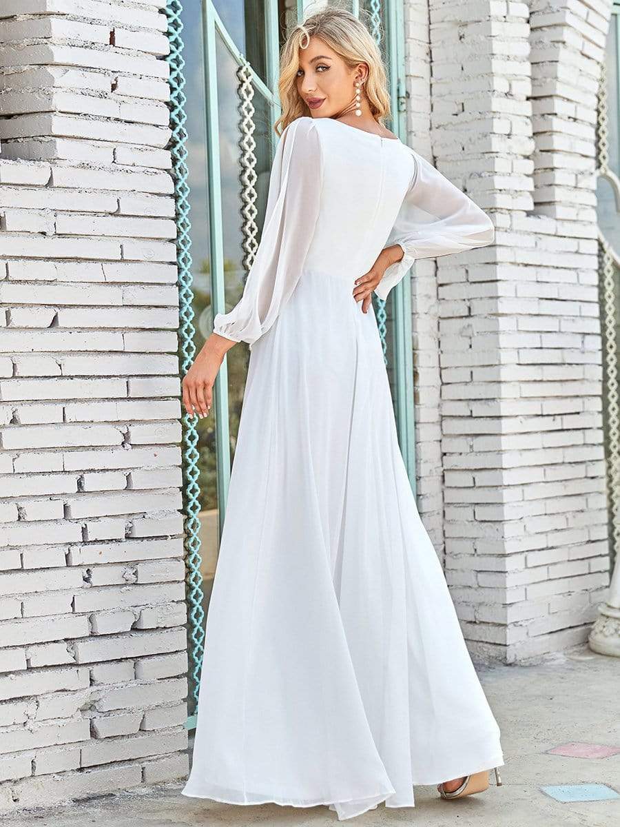 Color=Cream | Women'S Deep V Lantern Long Slit Sleeve Applique Maxi Evening Dress-Cream 2 Color=Cream | Women'S Deep V Lantern Long Slit Sleeve Applique Maxi Evening Dress-Cream 2