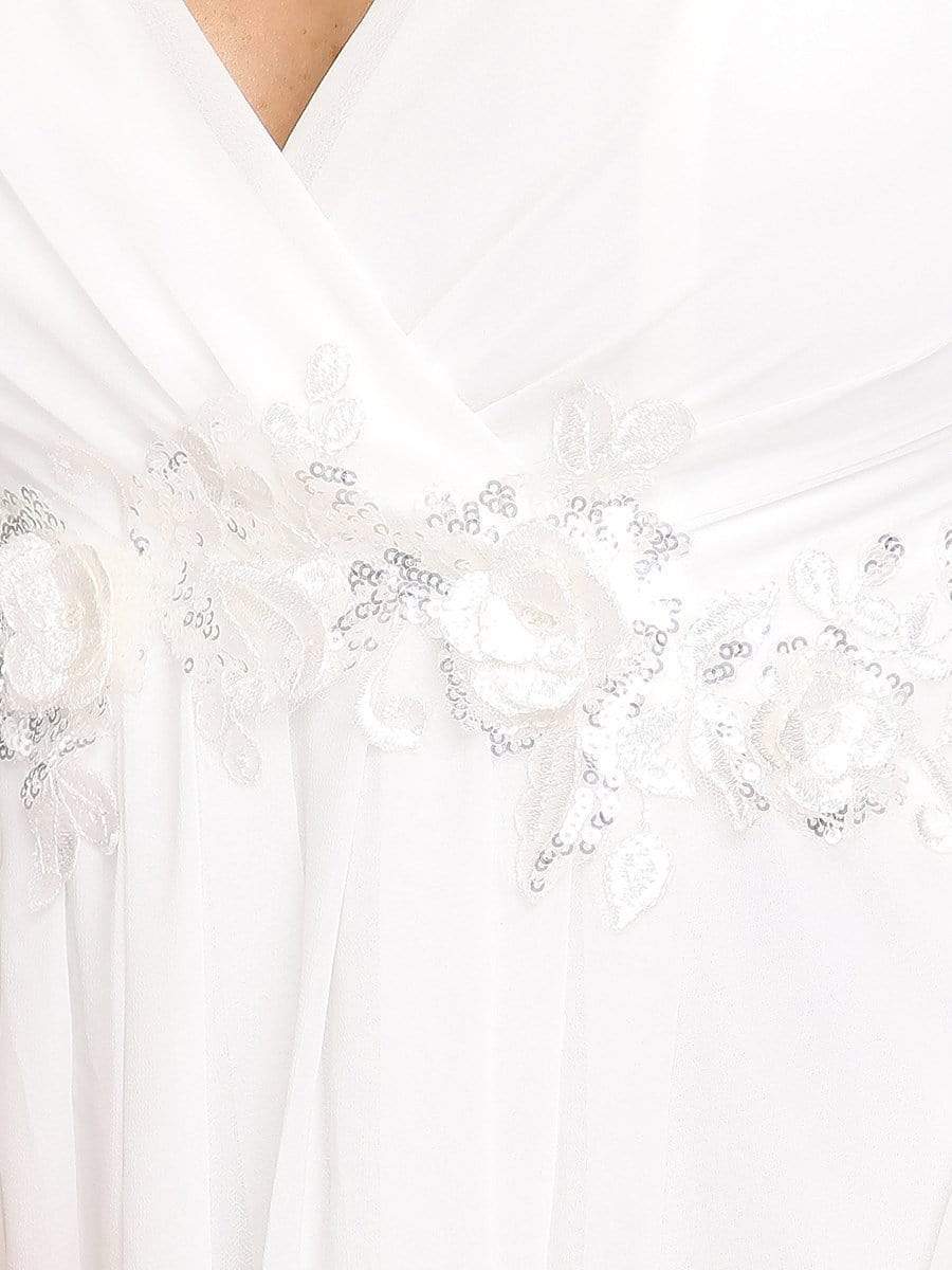 Elegant Chiffon V-Neckline Long Sleeve Formal Evening Dress #color_Cream Elegant Chiffon V-Neckline Long Sleeve Formal Evening Dress #color_Cream