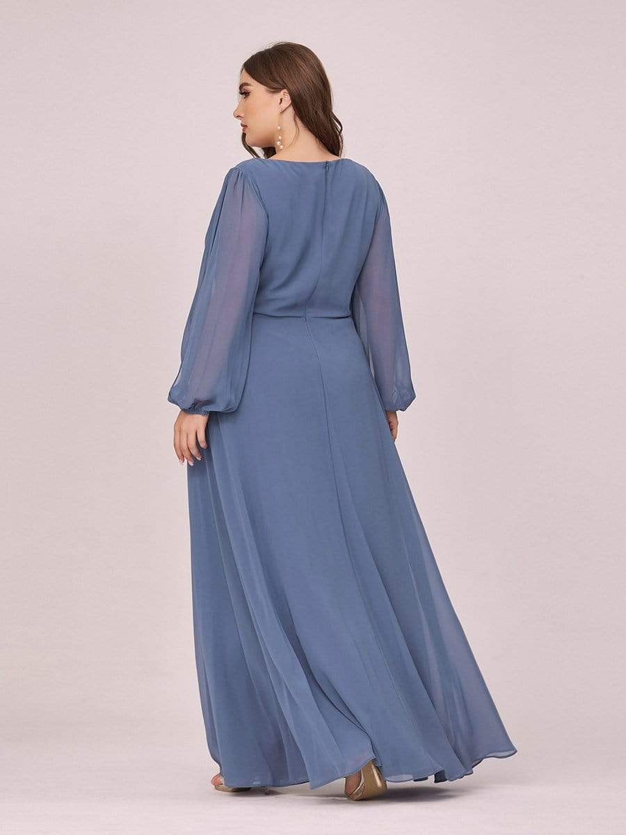 Color=Dusty Navy | Women'S Deep V Lantern Long Slit Sleeve Applique Maxi Evening Dress-Dusty Navy 8 Color=Dusty Navy | Women'S Deep V Lantern Long Slit Sleeve Applique Maxi Evening Dress-Dusty Navy 8