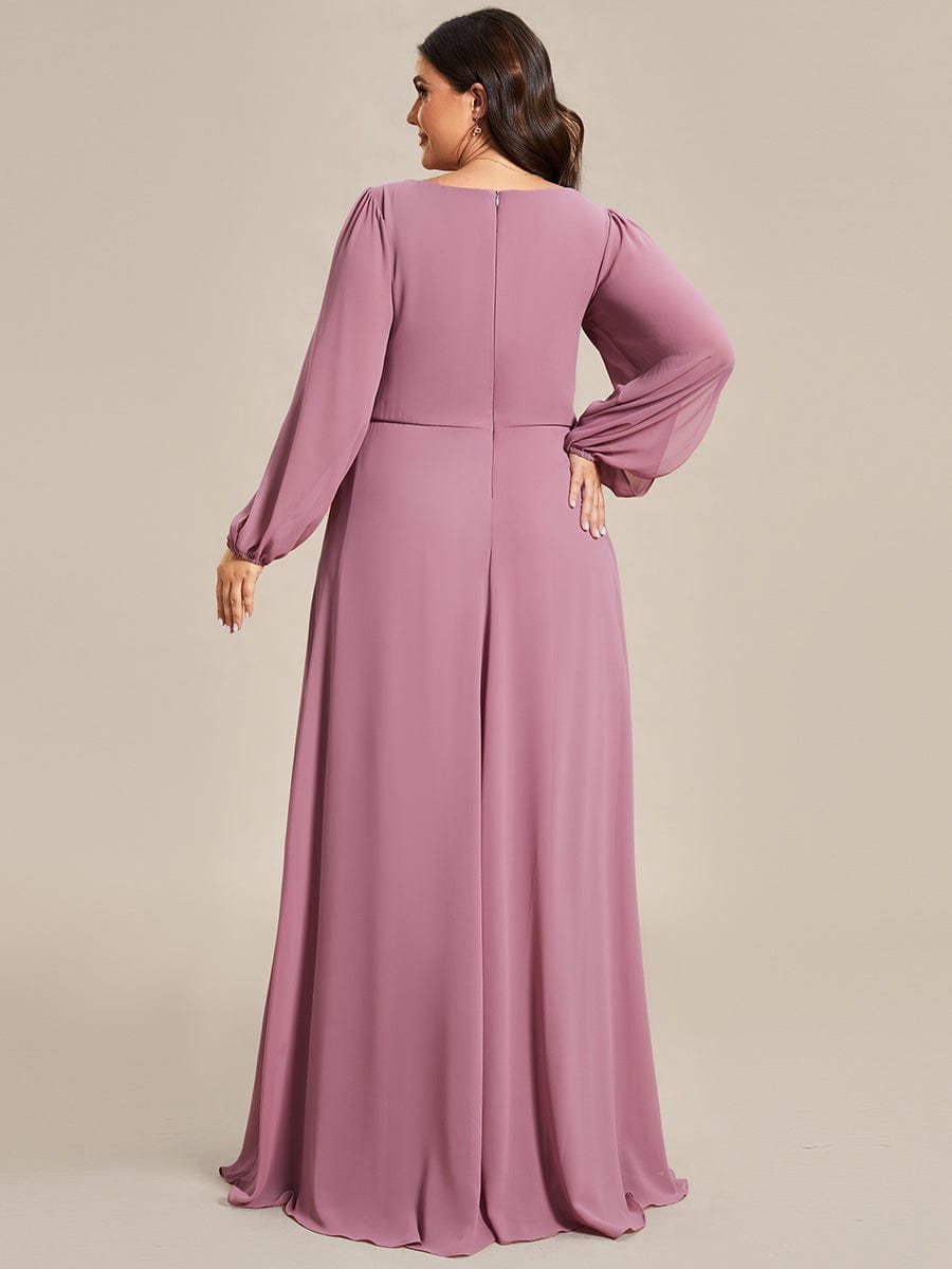 Waist Sequin Applique Chiffon Hollow Long Sleeve Evening Dress #color_Purple Orchid Waist Sequin Applique Chiffon Hollow Long Sleeve Evening Dress #color_Purple Orchid