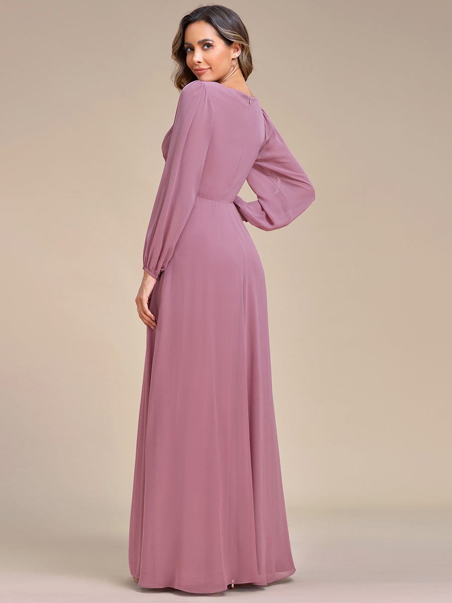 Waist Sequin Applique Chiffon Hollow Long Sleeve Evening Dress #color_Purple Orchid Waist Sequin Applique Chiffon Hollow Long Sleeve Evening Dress #color_Purple Orchid