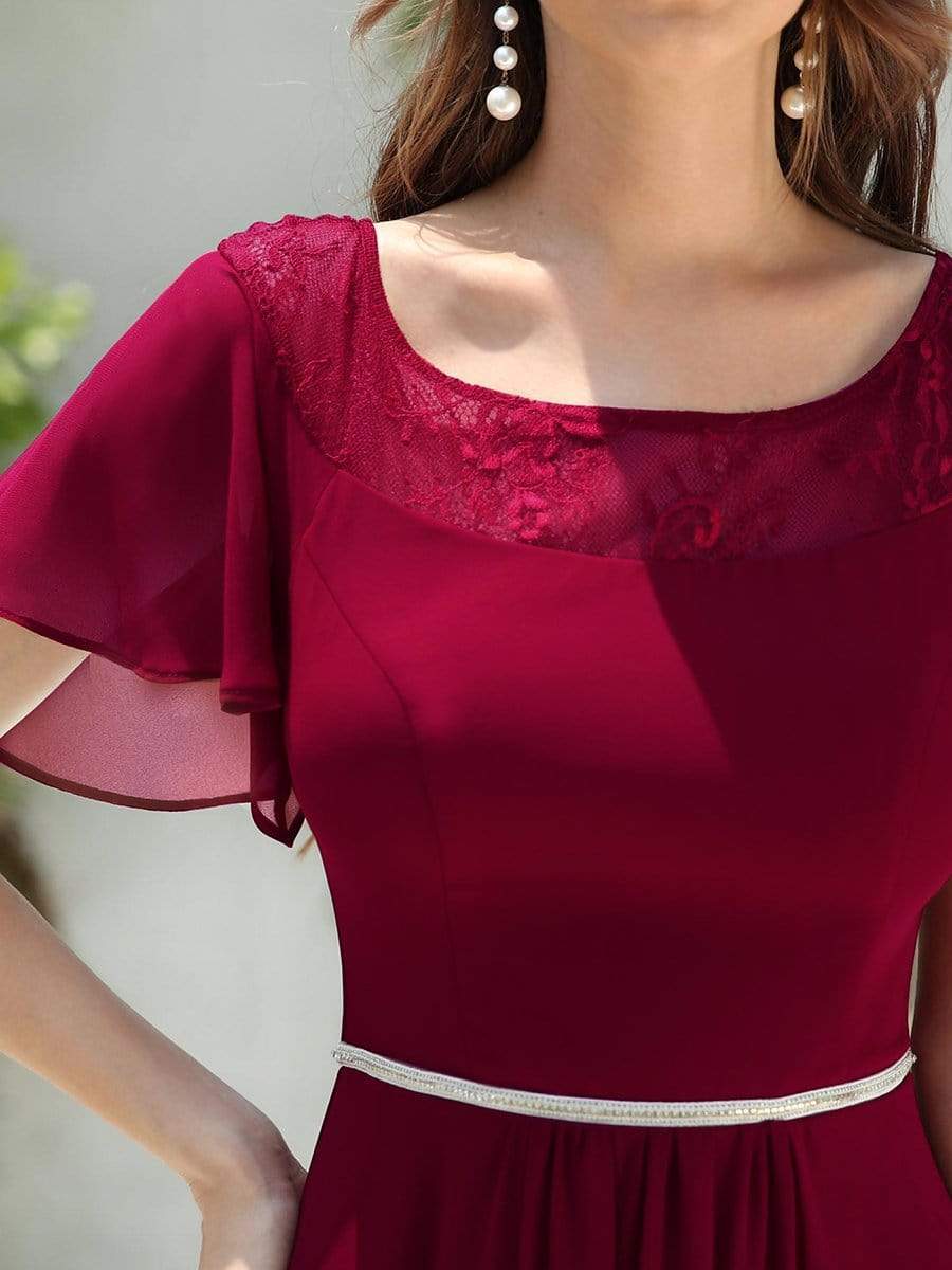 Color=Burgundy | Women'S Casual Boat Neck A-Line Midi Dress With Irregular Hem-Burgundy 3 Color=Burgundy | Women'S Casual Boat Neck A-Line Midi Dress With Irregular Hem-Burgundy 3