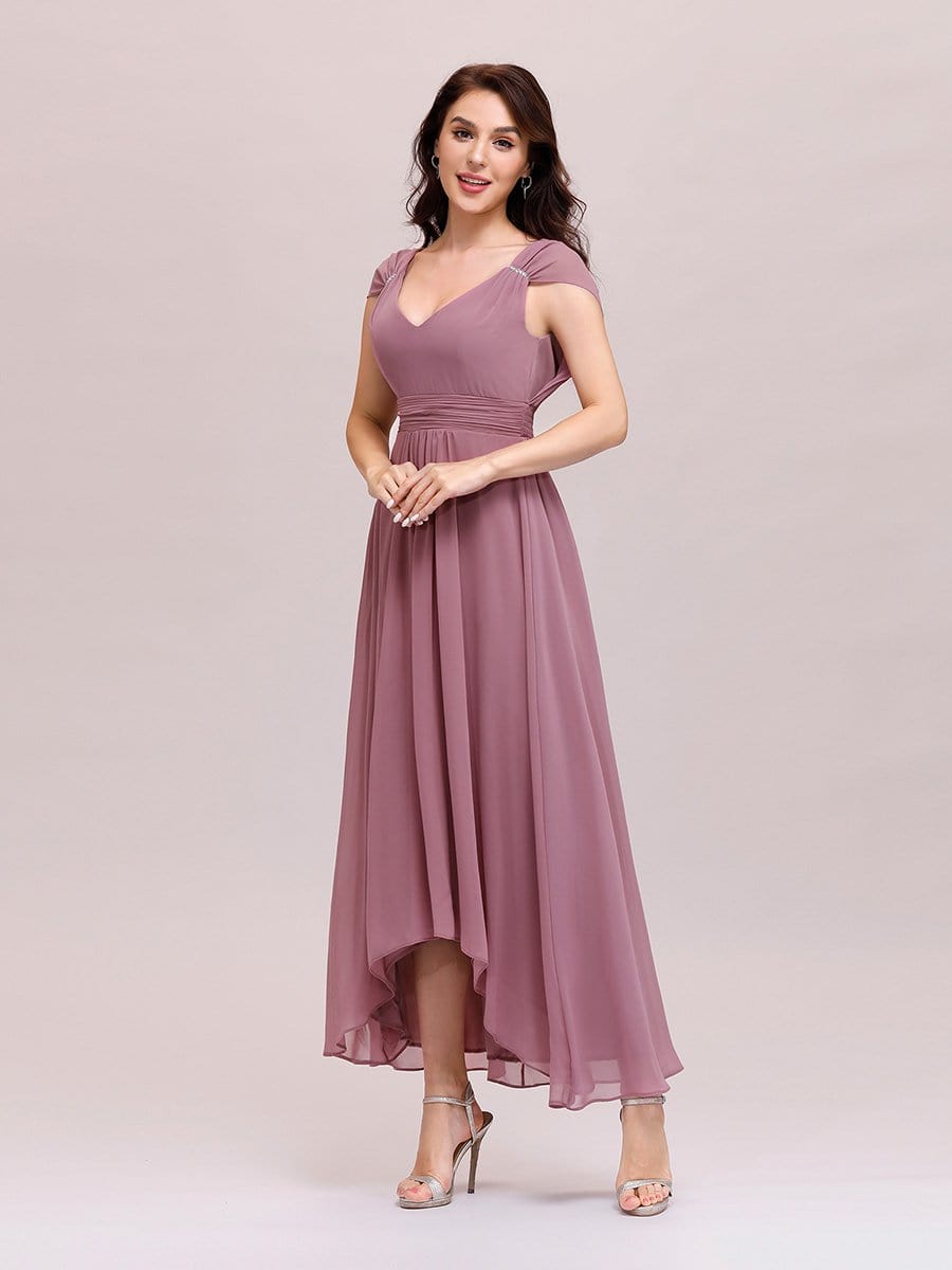 Color=Purple Orchid | Simple V Neck Chiffon Cocktail Dress With Elastic Waist-Purple Orchid 3 Color=Purple Orchid | Simple V Neck Chiffon Cocktail Dress With Elastic Waist-Purple Orchid 3