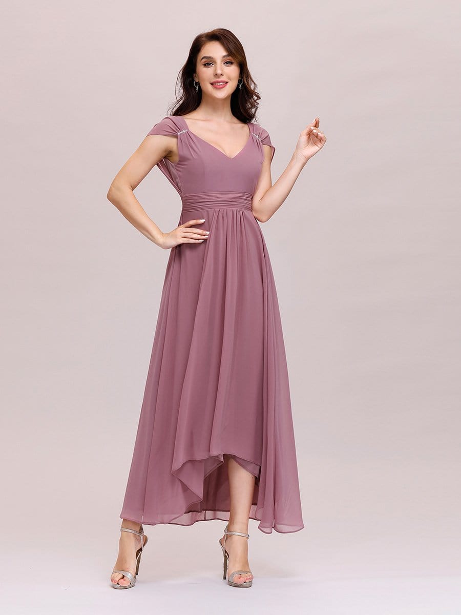 Color=Purple Orchid | Simple V Neck Chiffon Cocktail Dress With Elastic Waist-Purple Orchid 4 Color=Purple Orchid | Simple V Neck Chiffon Cocktail Dress With Elastic Waist-Purple Orchid 4