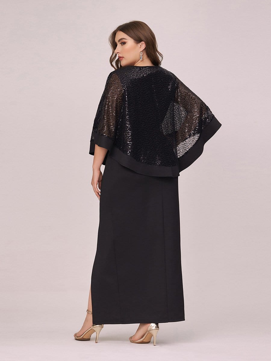 Color=Black | Women'S Sexy Round Neck Maxi Cocktail Dress With Sequin Wrap-Black 2 Color=Black | Women'S Sexy Round Neck Maxi Cocktail Dress With Sequin Wrap-Black 2