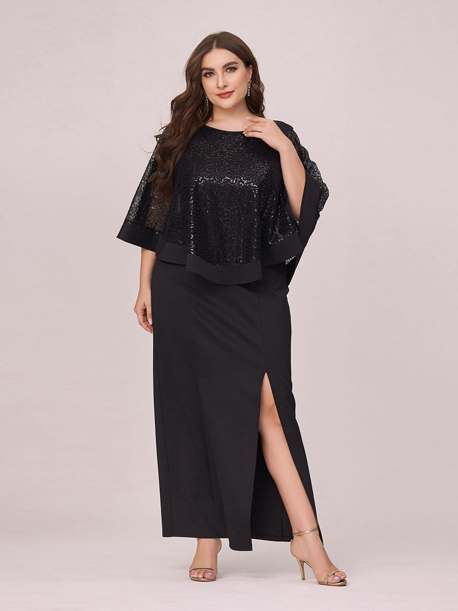 Color=Black | Women'S Sexy Round Neck Maxi Cocktail Dress With Sequin Wrap-Black 4 Color=Black | Women'S Sexy Round Neck Maxi Cocktail Dress With Sequin Wrap-Black 4