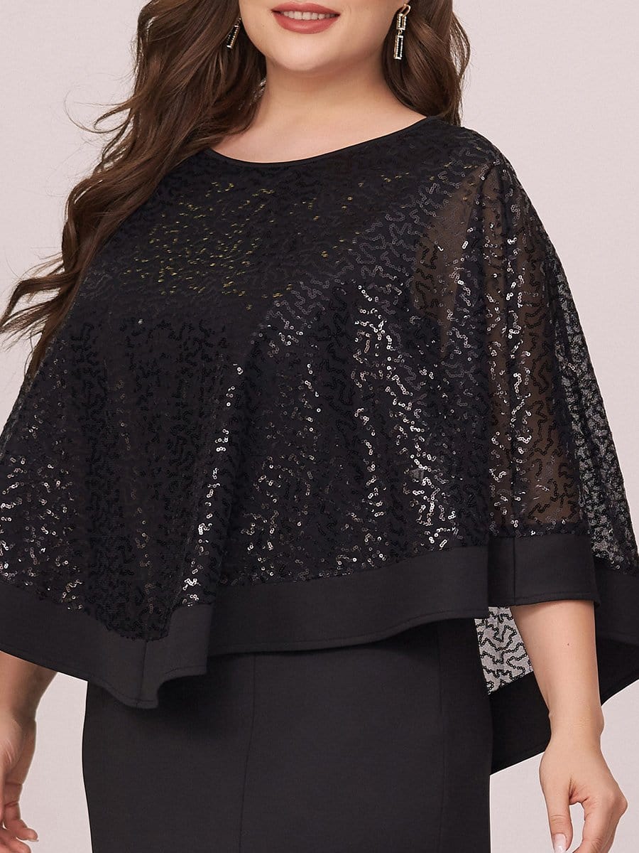 Color=Black | Women'S Sexy Round Neck Maxi Cocktail Dress With Sequin Wrap-Black 5 Color=Black | Women'S Sexy Round Neck Maxi Cocktail Dress With Sequin Wrap-Black 5