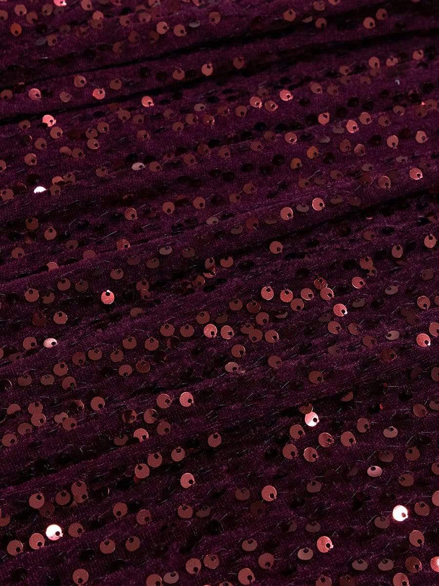 Color=Burgundy | Gorgeous V Neck Sequin & Velvet High-Low Plus Size Party Dress-Burgundy 6 Color=Burgundy | Gorgeous V Neck Sequin & Velvet High-Low Plus Size Party Dress-Burgundy 6