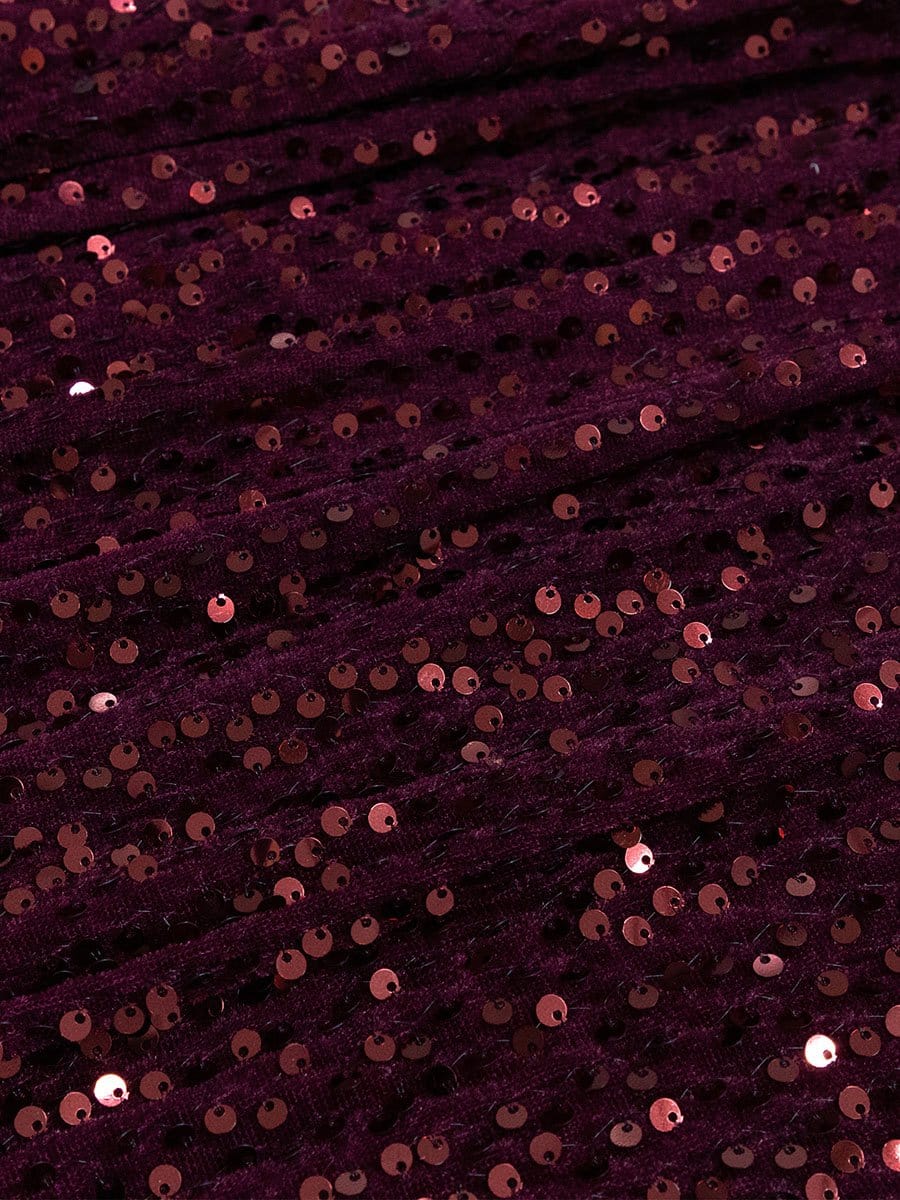 Color=Burgundy | Gorgeous V Neck Sequin & Velvet High-Low Plus Size Party Dress-Burgundy 6 Color=Burgundy | Gorgeous V Neck Sequin & Velvet High-Low Plus Size Party Dress-Burgundy 6