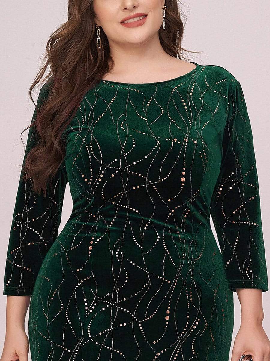Color=Dark Green | Elegant Plus Size Bodycon High-Low Velvet Party Dress-Dark Green 5 Color=Dark Green | Elegant Plus Size Bodycon High-Low Velvet Party Dress-Dark Green 5