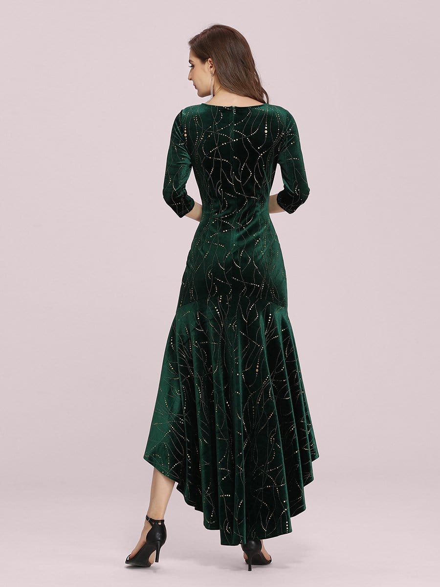 Color=Dark Green | Elegant Plus Size Bodycon High-Low Velvet Party Dress-Dark Green 5 Color=Dark Green | Elegant Plus Size Bodycon High-Low Velvet Party Dress-Dark Green 5