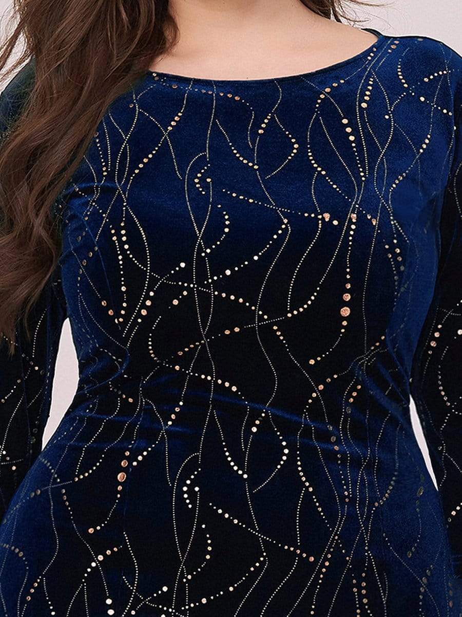 Color=Navy Blue | Elegant Plus Size Bodycon High-Low Velvet Party Dress-Navy Blue 5 Color=Navy Blue | Elegant Plus Size Bodycon High-Low Velvet Party Dress-Navy Blue 5