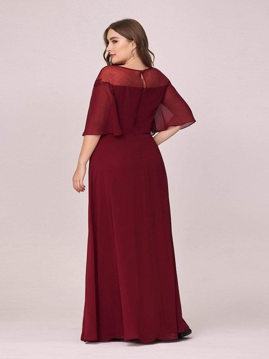 Color=Burgundy | Women'S Fluttering A-Line Chiffon Plus Size Evening Dress-Burgundy 2 Color=Burgundy | Women'S Fluttering A-Line Chiffon Plus Size Evening Dress-Burgundy 2