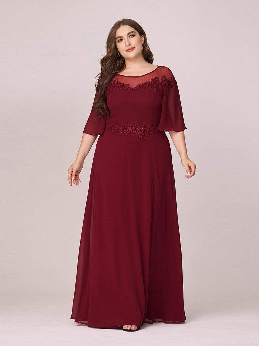 Color=Burgundy | Women'S Fluttering A-Line Chiffon Plus Size Evening Dress-Burgundy 4 Color=Burgundy | Women'S Fluttering A-Line Chiffon Plus Size Evening Dress-Burgundy 4