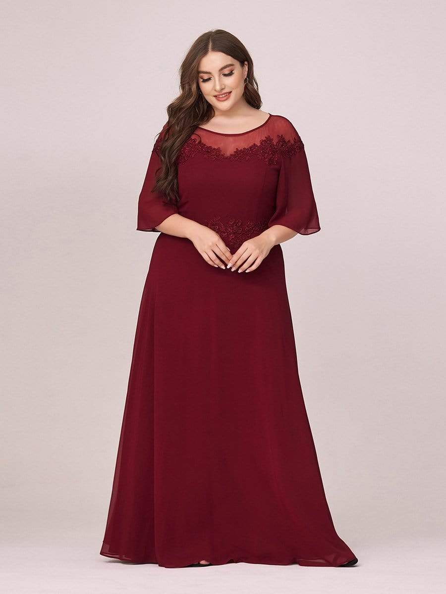 Color=Burgundy | Women'S Fluttering A-Line Chiffon Plus Size Evening Dress-Burgundy 1 Color=Burgundy | Women'S Fluttering A-Line Chiffon Plus Size Evening Dress-Burgundy 1