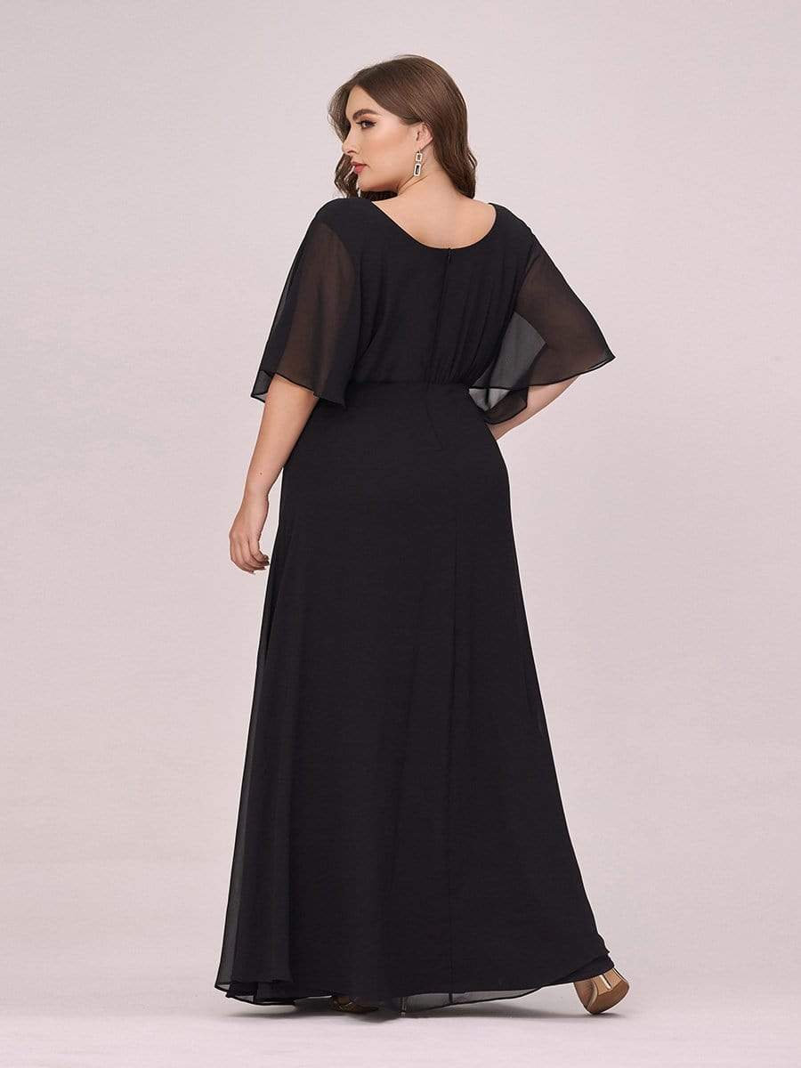 Color=Black | Stylish A-Line Plus Size Chiffon Evening Dress With Appliques-Black 2 Color=Black | Stylish A-Line Plus Size Chiffon Evening Dress With Appliques-Black 2