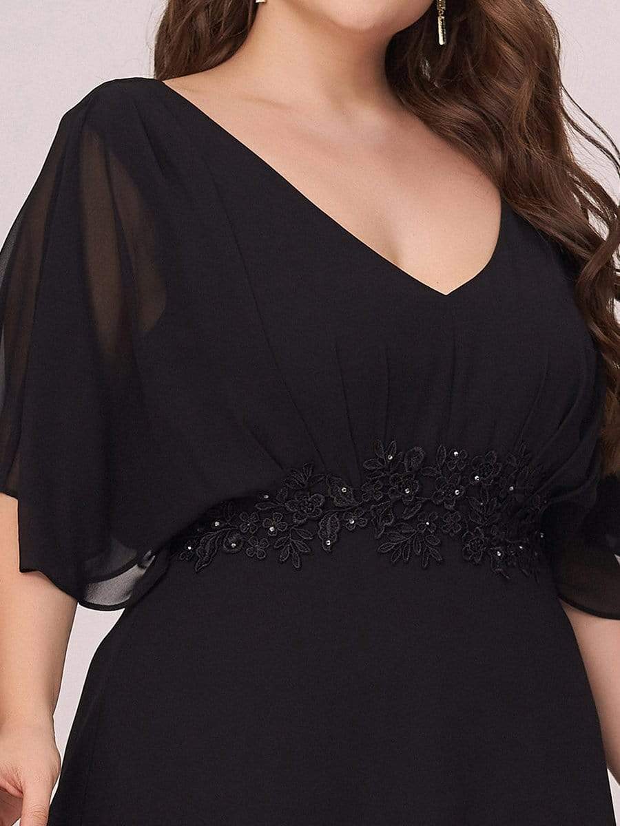 Color=Black | Stylish A-Line Plus Size Chiffon Evening Dress With Appliques-Black 1 Color=Black | Stylish A-Line Plus Size Chiffon Evening Dress With Appliques-Black 1