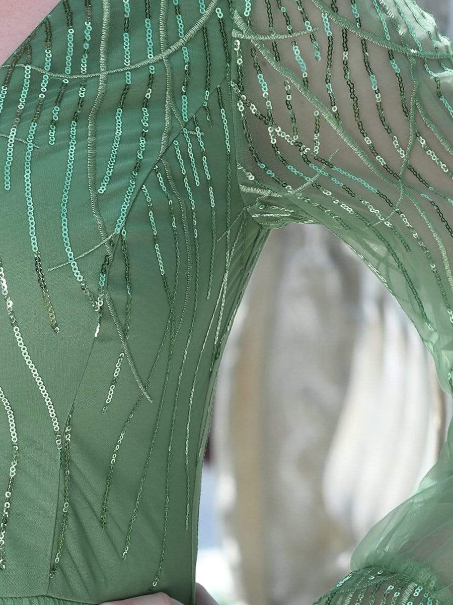 Color=Green Bean | Sexy Deep V Neck Sequin & Tulle Maxi Long Evening Dress-Green Bean 3 Color=Green Bean | Sexy Deep V Neck Sequin & Tulle Maxi Long Evening Dress-Green Bean 3