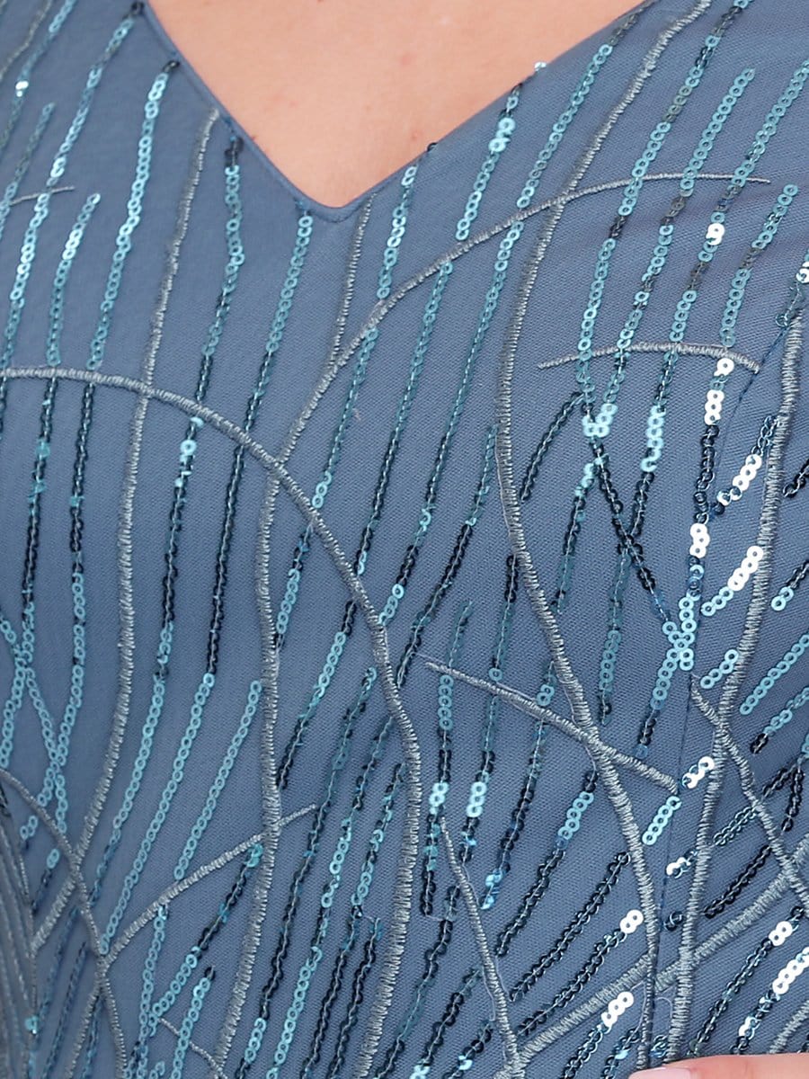 Color=Dusty Navy | Gorgeous V Neck Tulle Knee-Length Cocktail Dress With Sequin-Dusty Navy 5 Color=Dusty Navy | Gorgeous V Neck Tulle Knee-Length Cocktail Dress With Sequin-Dusty Navy 5