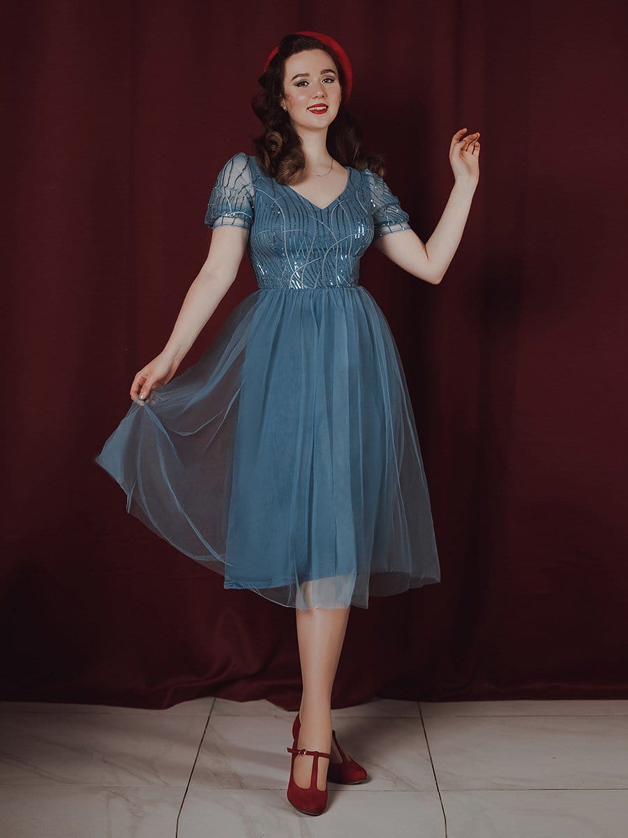 Dusty blue on sale knee length dress