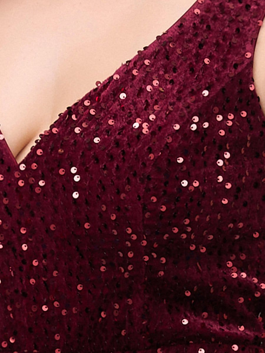 Color=Burgundy | Women'S Sexy High-Low Sequin & Velvet Evening Dress For Cocktail-Burgundy 5 Color=Burgundy | Women'S Sexy High-Low Sequin & Velvet Evening Dress For Cocktail-Burgundy 5