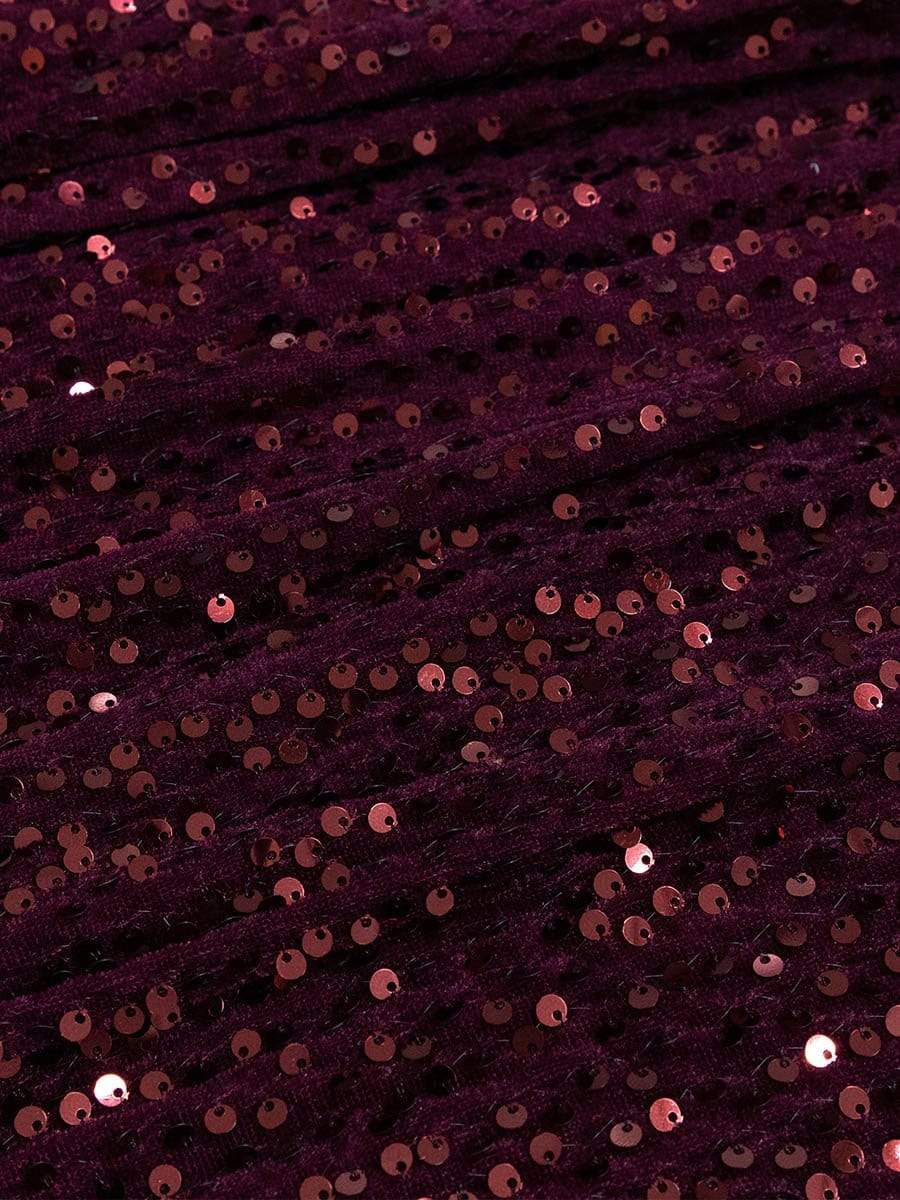 Color=Burgundy | Women'S Sexy High-Low Sequin & Velvet Evening Dress For Cocktail-Burgundy 9 Color=Burgundy | Women'S Sexy High-Low Sequin & Velvet Evening Dress For Cocktail-Burgundy 9