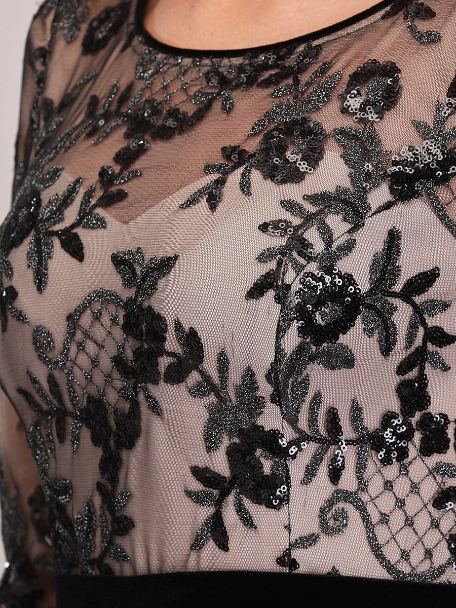 Color=Black | Sexy High Waist Velvet Straight Evening Dress With Lace Bodice-Black 5 Color=Black | Sexy High Waist Velvet Straight Evening Dress With Lace Bodice-Black 5