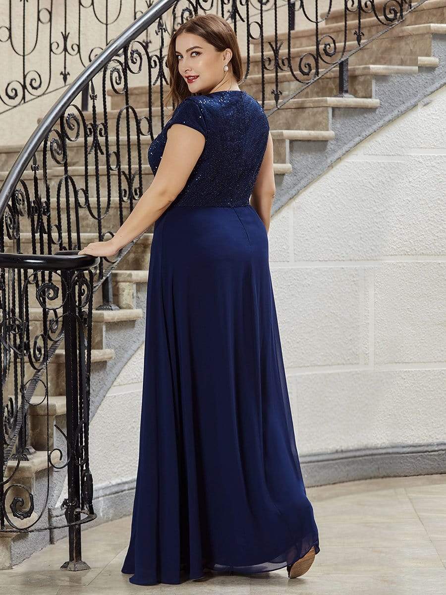 Color=Navy Blue | Classic Round Neck A-Line Plus Size Chiffon Prom Dress For Women-Navy Blue 2 Color=Navy Blue | Classic Round Neck A-Line Plus Size Chiffon Prom Dress For Women-Navy Blue 2