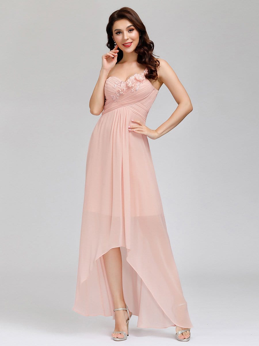 Color=Pink | Elegant Floor Length One-Shoulder Chiffon Bridesmaid Dress For Women-Pink 9 Color=Pink | Elegant Floor Length One-Shoulder Chiffon Bridesmaid Dress For Women-Pink 9