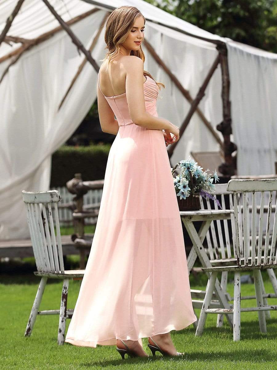 Color=Pink | Elegant Floor Length One-Shoulder Chiffon Bridesmaid Dress For Women-Pink 2 Color=Pink | Elegant Floor Length One-Shoulder Chiffon Bridesmaid Dress For Women-Pink 2