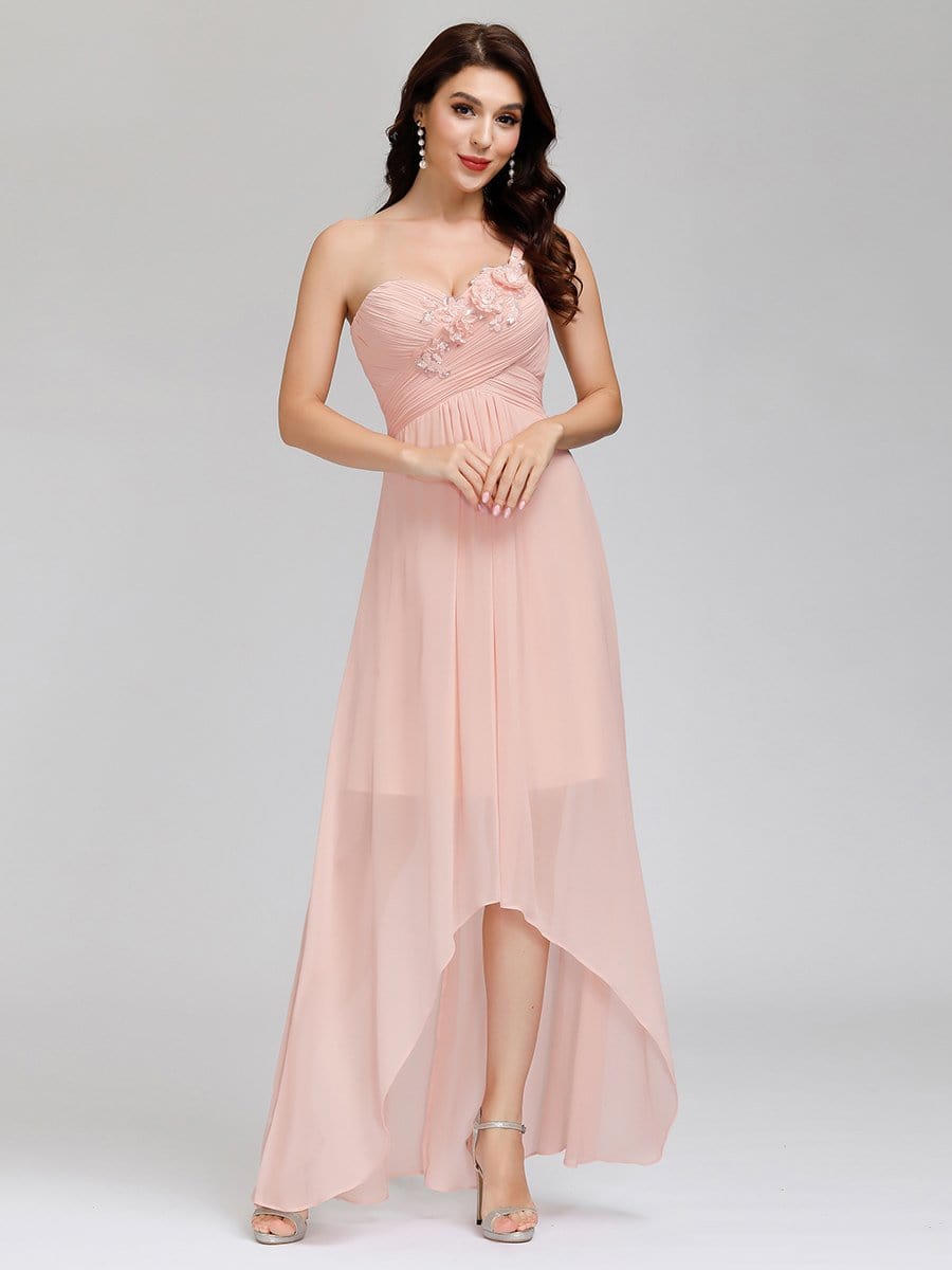 Color=Pink | Elegant Floor Length One-Shoulder Chiffon Bridesmaid Dress For Women-Pink 6 Color=Pink | Elegant Floor Length One-Shoulder Chiffon Bridesmaid Dress For Women-Pink 6