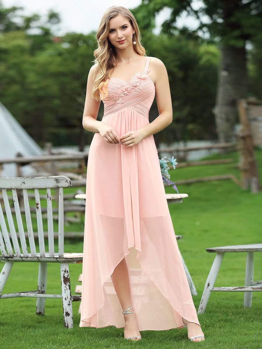 Color=Pink | Elegant Floor Length One-Shoulder Chiffon Bridesmaid Dress For Women-Pink 1 Color=Pink | Elegant Floor Length One-Shoulder Chiffon Bridesmaid Dress For Women-Pink 1