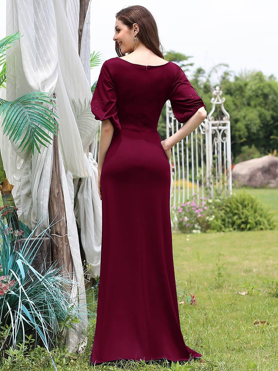 Color=Burgundy | Trendy Round Neck Floor Length Evening Dress For Women-Burgundy 2 Color=Burgundy | Trendy Round Neck Floor Length Evening Dress For Women-Burgundy 2