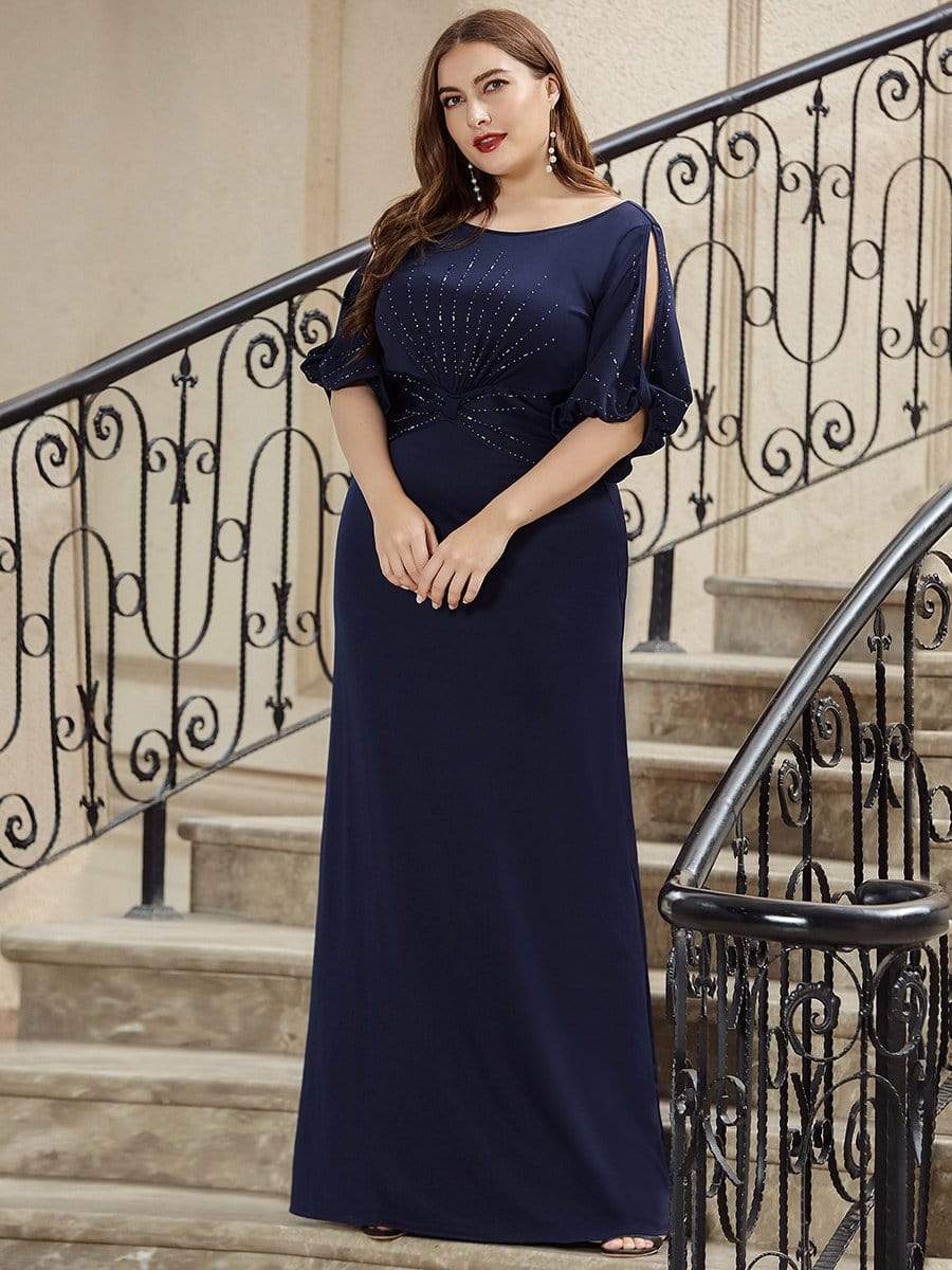Color=Navy Blue | Simple Maxi Plus Size Mermaid Party Dresses For Women-Navy Blue 5 Color=Navy Blue | Simple Maxi Plus Size Mermaid Party Dresses For Women-Navy Blue 5
