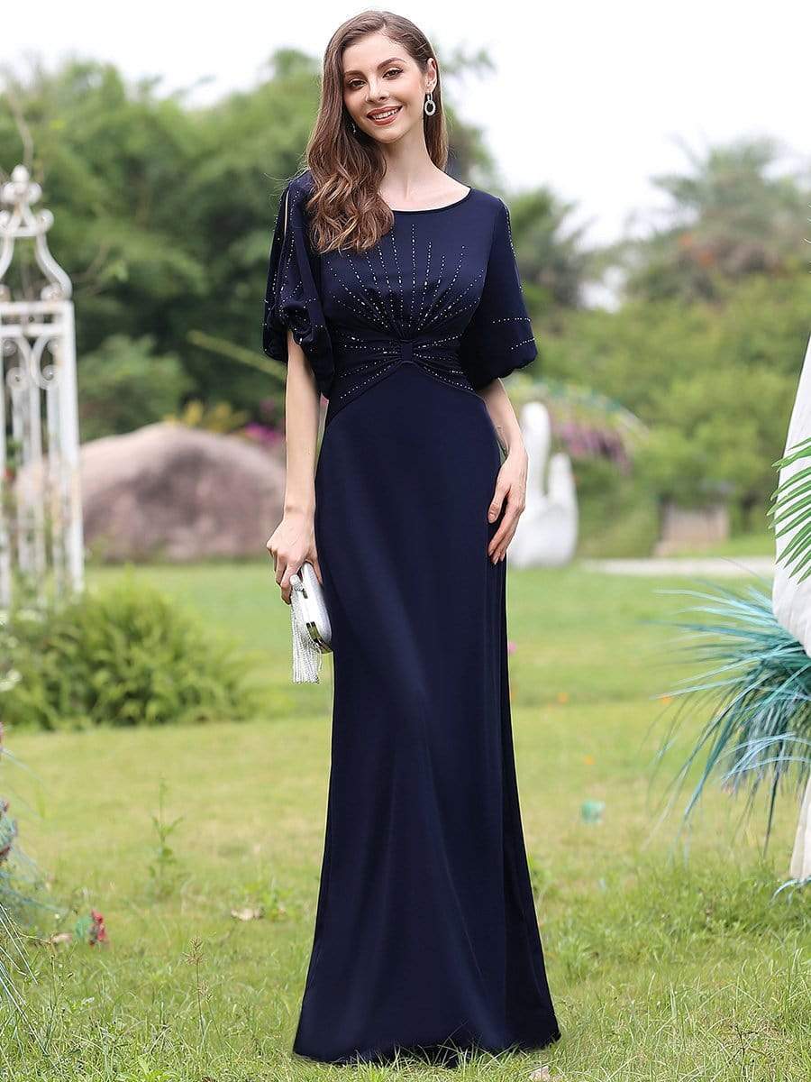 Color=Navy Blue | Trendy Round Neck Floor Length Evening Dress For Women-Navy Blue 10