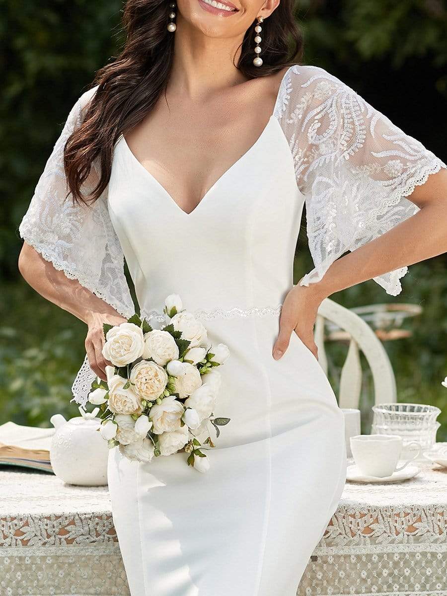 Color=Cream | Sexy Maxi V Neck Bodycon Party Dress With Flare Sleeves-Cream 3 Color=Cream | Sexy Maxi V Neck Bodycon Party Dress With Flare Sleeves-Cream 3